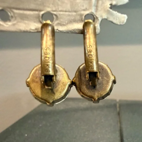 Sabika Green Drop Earrings in a Gold Brass Tone Setting - Picture 2 of 2